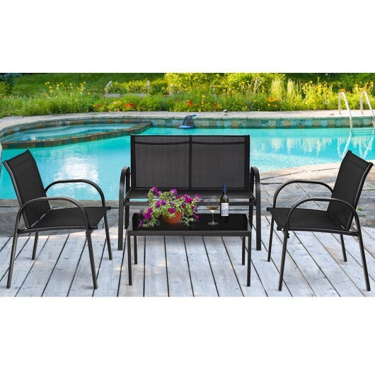 4 Pieces Patio Furniture Set with Glass Top Coffee Table-Black LuxuryLifeWay Online Store