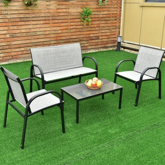 4 Pieces Patio Furniture Set with Glass Top Coffee Table-Black LuxuryLifeWay Online Store
