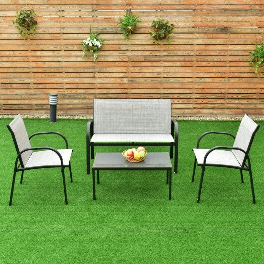 4 Pieces Patio Furniture Set with Glass Top Coffee Table-Black LuxuryLifeWay Online Store