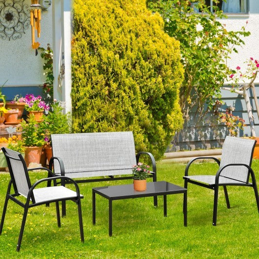4 Pieces Patio Furniture Set with Glass Top Coffee Table-Black LuxuryLifeWay Online Store
