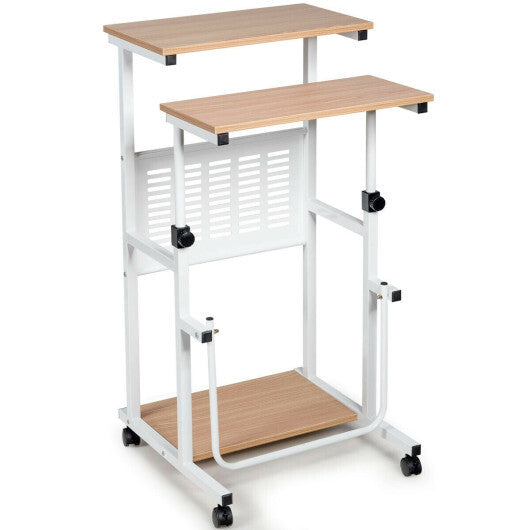 Height Adjustable Mobile Computer Stand-Up Desk with Two Modes-White LuxuryLifeWay Online Store