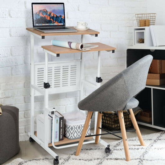 Height Adjustable Mobile Computer Stand-Up Desk with Two Modes-White LuxuryLifeWay Online Store