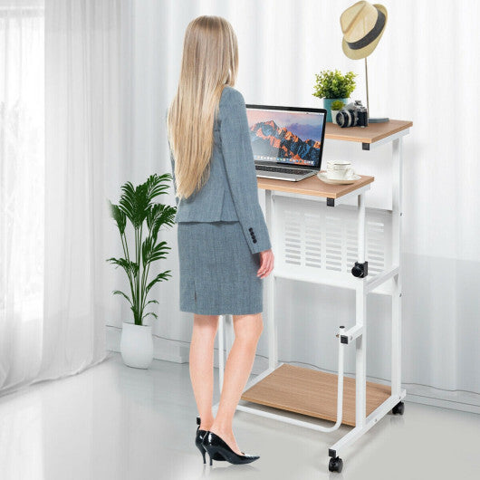 Height Adjustable Mobile Computer Stand-Up Desk with Two Modes-White LuxuryLifeWay Online Store