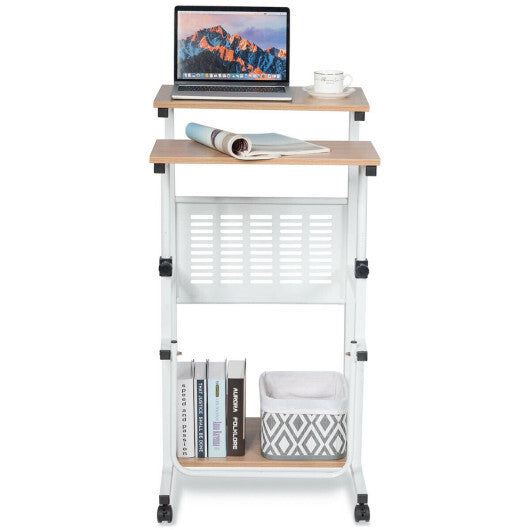 Height Adjustable Mobile Computer Stand-Up Desk with Two Modes-White LuxuryLifeWay Online Store