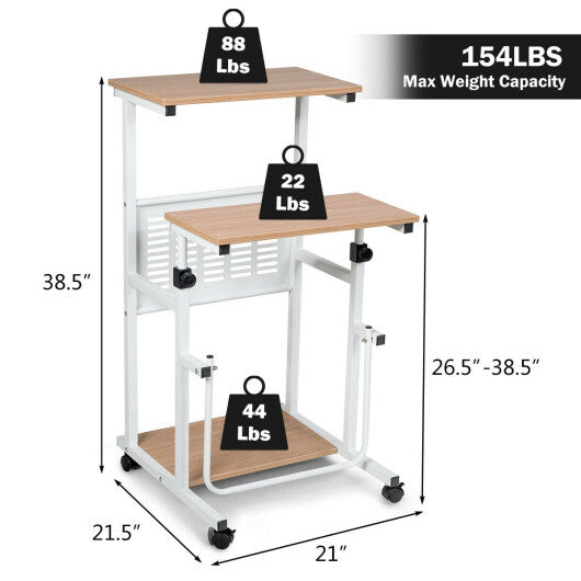 Height Adjustable Mobile Computer Stand-Up Desk with Two Modes-White LuxuryLifeWay Online Store