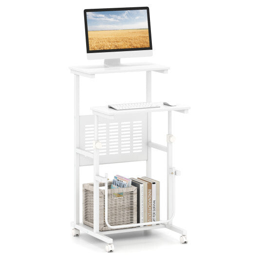 Height Adjustable Mobile Computer Stand-Up Desk with Two Modes-White LuxuryLifeWay Online Store