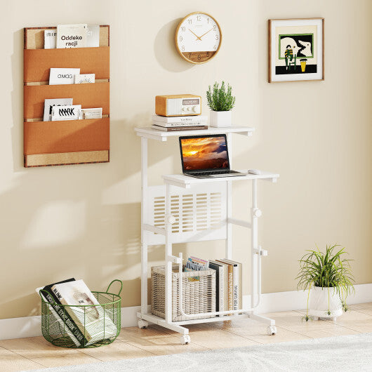 Height Adjustable Mobile Computer Stand-Up Desk with Two Modes-White LuxuryLifeWay Online Store