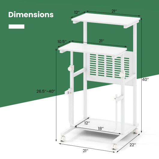 Height Adjustable Mobile Computer Stand-Up Desk with Two Modes-White LuxuryLifeWay Online Store