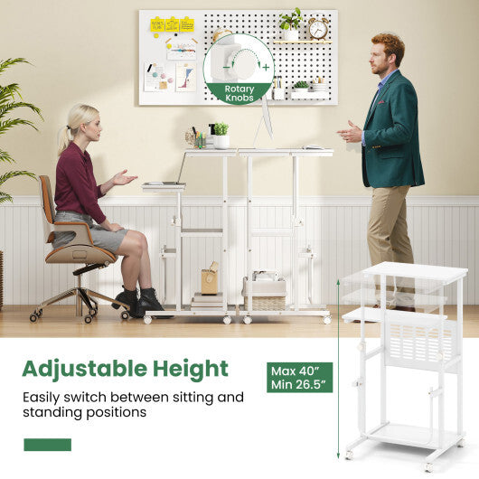 Height Adjustable Mobile Computer Stand-Up Desk with Two Modes-White LuxuryLifeWay Online Store