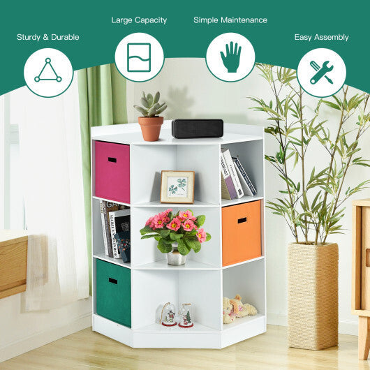 3-Tier Kids Storage Shelf Corner Cabinet with 3 Baskets-Gray LuxuryLifeWay Online Store