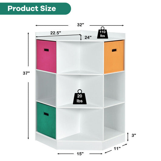 3-Tier Kids Storage Shelf Corner Cabinet with 3 Baskets-Gray LuxuryLifeWay Online Store