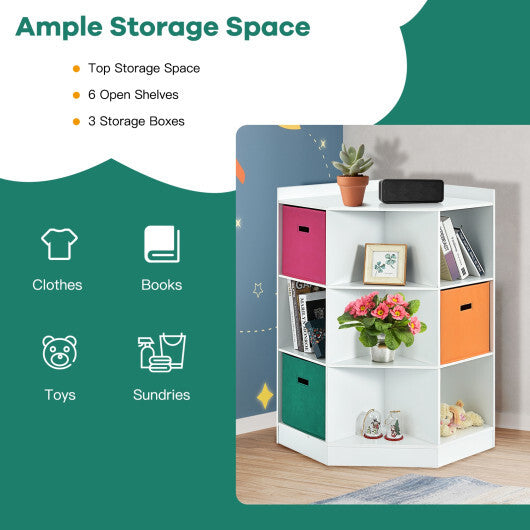 3-Tier Kids Storage Shelf Corner Cabinet with 3 Baskets-Gray LuxuryLifeWay Online Store
