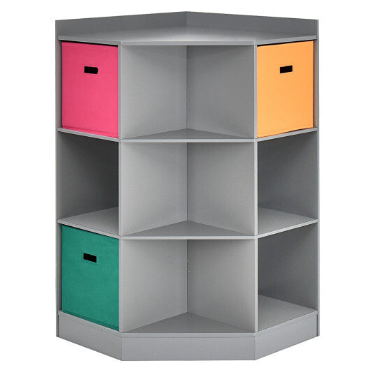 3-Tier Kids Storage Shelf Corner Cabinet with 3 Baskets-Gray LuxuryLifeWay Online Store
