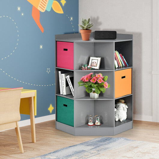 3-Tier Kids Storage Shelf Corner Cabinet with 3 Baskets-Gray LuxuryLifeWay Online Store