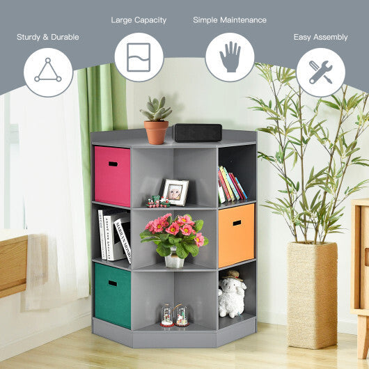 3-Tier Kids Storage Shelf Corner Cabinet with 3 Baskets-Gray LuxuryLifeWay Online Store