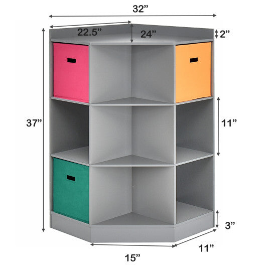 3-Tier Kids Storage Shelf Corner Cabinet with 3 Baskets-Gray LuxuryLifeWay Online Store