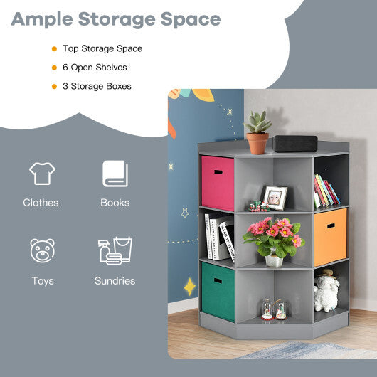 3-Tier Kids Storage Shelf Corner Cabinet with 3 Baskets-Gray LuxuryLifeWay Online Store