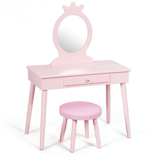 Kids Vanity Makeup Table & Chair Set Make Up Stool-White LuxuryLifeWay Online Store
