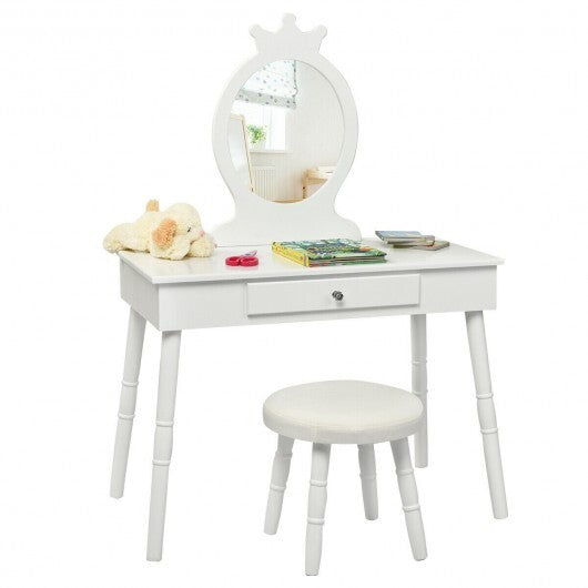 Kids Vanity Makeup Table & Chair Set Make Up Stool-White - Color: White LuxuryLifeWay Online Store