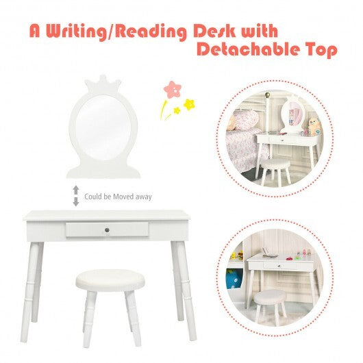 Kids Vanity Makeup Table & Chair Set Make Up Stool-White - Color: White LuxuryLifeWay Online Store