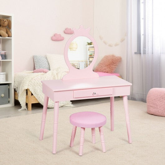 Kids Vanity Makeup Table & Chair Set Make Up Stool-White LuxuryLifeWay Online Store