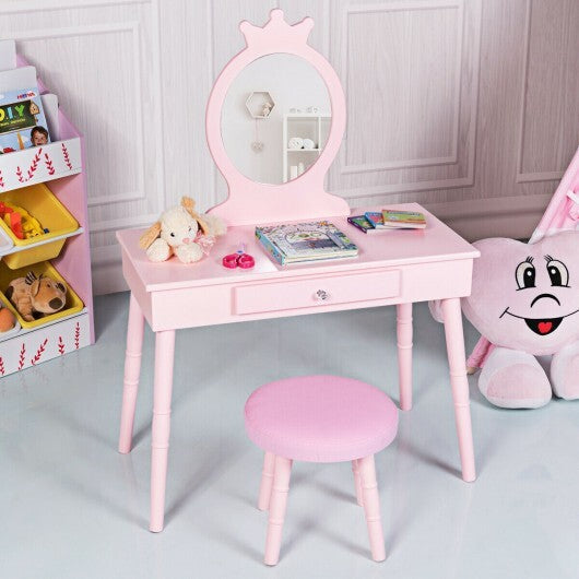 Kids Vanity Makeup Table & Chair Set Make Up Stool-White LuxuryLifeWay Online Store