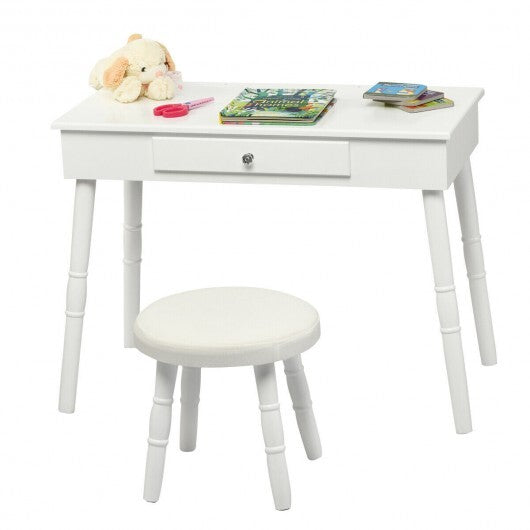 Kids Vanity Makeup Table & Chair Set Make Up Stool-White LuxuryLifeWay Online Store