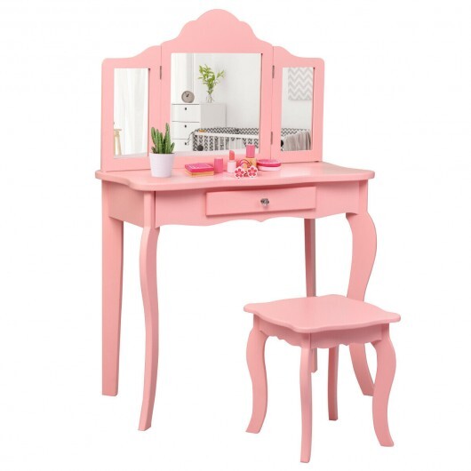 Kids Makeup Dressing Mirror Vanity Table Stool Set LuxuryLifeWay Online Store