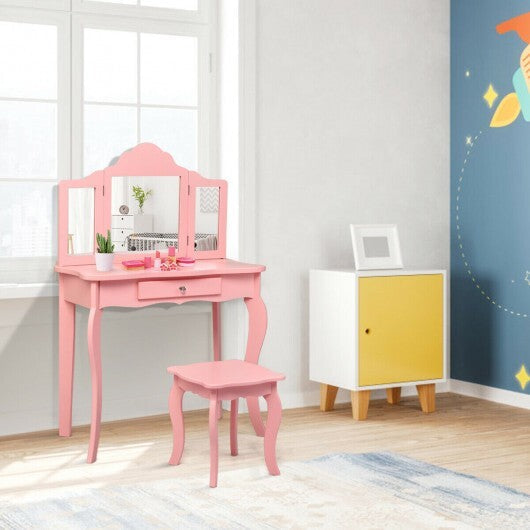 Kids Makeup Dressing Mirror Vanity Table Stool Set LuxuryLifeWay Online Store