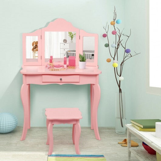 Kids Makeup Dressing Mirror Vanity Table Stool Set LuxuryLifeWay Online Store