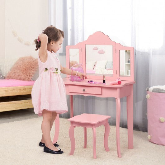 Kids Makeup Dressing Mirror Vanity Table Stool Set LuxuryLifeWay Online Store