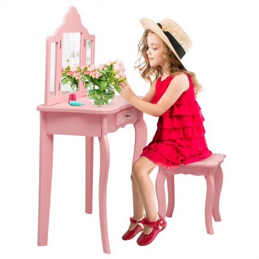 Kids Makeup Dressing Mirror Vanity Table Stool Set LuxuryLifeWay Online Store