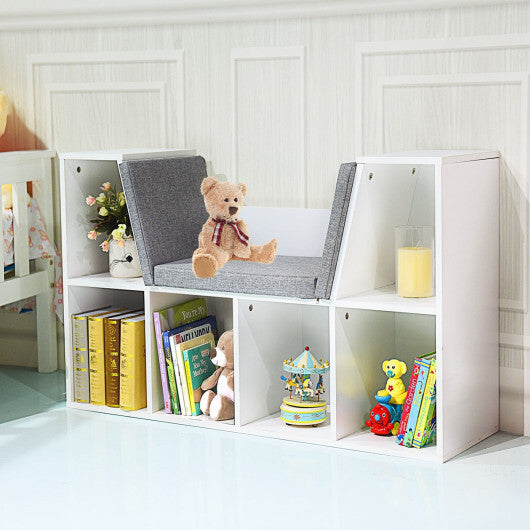 6-Cubby Kid Storage Bookcase Cushioned Reading Nook-Brown LuxuryLifeWay Online Store