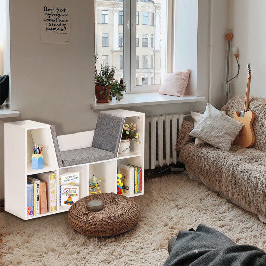 6-Cubby Kid Storage Bookcase Cushioned Reading Nook-Brown LuxuryLifeWay Online Store