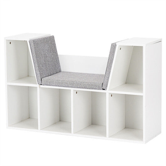 6-Cubby Kid Storage Bookcase Cushioned Reading Nook-Brown LuxuryLifeWay Online Store