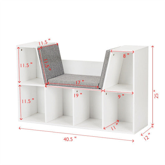 6-Cubby Kid Storage Bookcase Cushioned Reading Nook-Brown LuxuryLifeWay Online Store