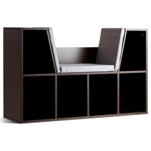 6-Cubby Kid Storage Bookcase Cushioned Reading Nook-Brown LuxuryLifeWay Online Store