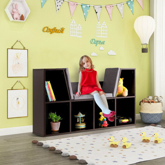 6-Cubby Kid Storage Bookcase Cushioned Reading Nook-Brown LuxuryLifeWay Online Store