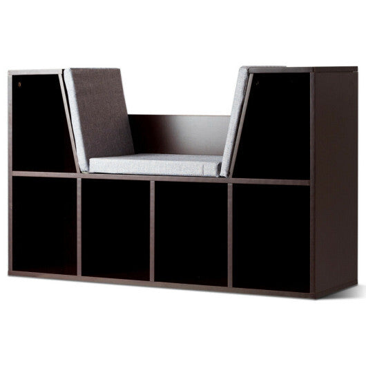 6-Cubby Kid Storage Bookcase Cushioned Reading Nook-Brown LuxuryLifeWay Online Store
