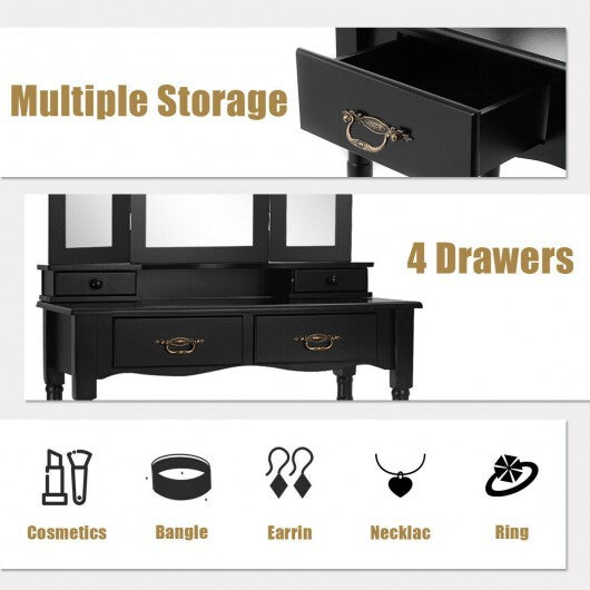 Simple Vanity Set with Tri-Folding Mirror Drawers and Storage Shelf-White LuxuryLifeWay Online Store