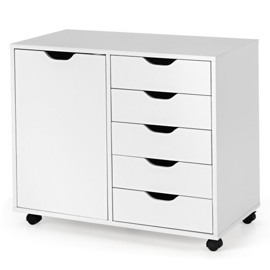 5-Drawer Rolling Storage Cart with Side Cabinet-Black LuxuryLifeWay Online Store