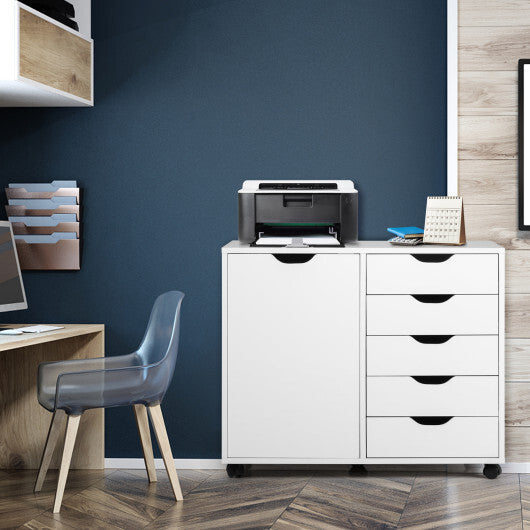 5-Drawer Rolling Storage Cart with Side Cabinet-Black LuxuryLifeWay Online Store