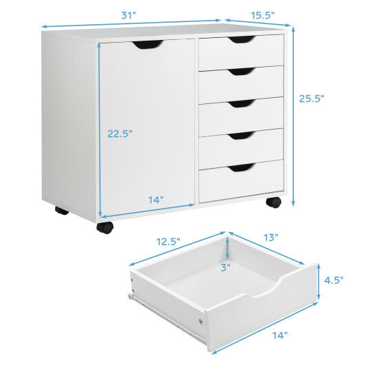 5-Drawer Rolling Storage Cart with Side Cabinet-Black LuxuryLifeWay Online Store