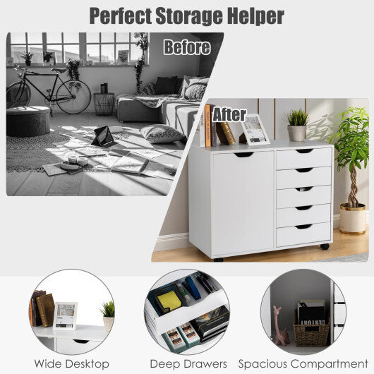 5-Drawer Rolling Storage Cart with Side Cabinet-Black LuxuryLifeWay Online Store