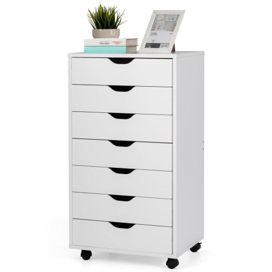 7-Drawer Chest Storage Dresser Floor Cabinet Organizer with Wheels-White LuxuryLifeWay Online Store