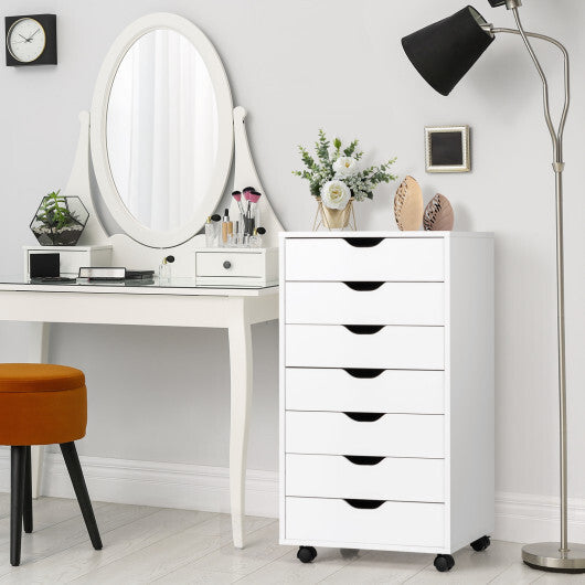 7-Drawer Chest Storage Dresser Floor Cabinet Organizer with Wheels-White LuxuryLifeWay Online Store
