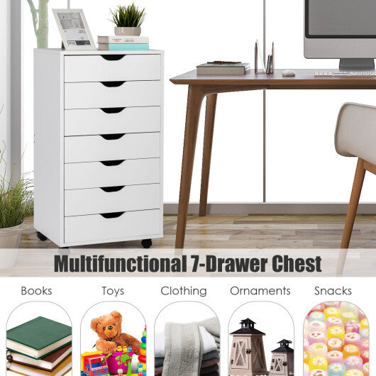 7-Drawer Chest Storage Dresser Floor Cabinet Organizer with Wheels-White LuxuryLifeWay Online Store