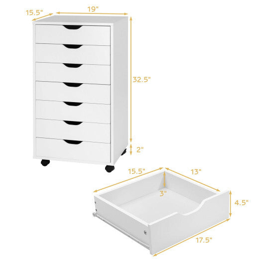7-Drawer Chest Storage Dresser Floor Cabinet Organizer with Wheels-White LuxuryLifeWay Online Store