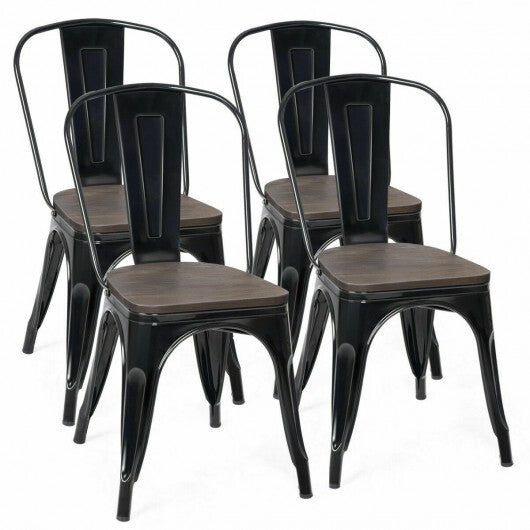 18 Inch Height Set of 4 Stackable Style Metal Wood Dining Chair-Dark Green LuxuryLifeWay Online Store