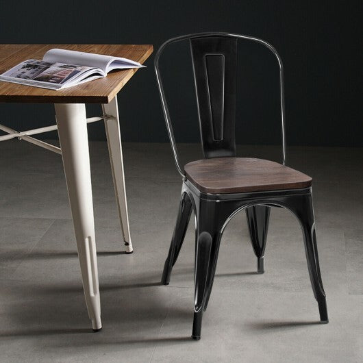 18 Inch Height Set of 4 Stackable Style Metal Wood Dining Chair-Dark Green LuxuryLifeWay Online Store